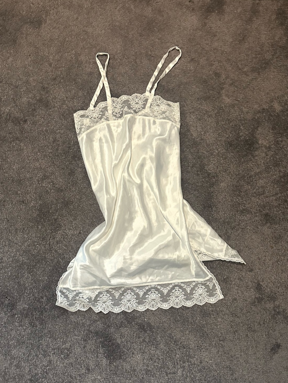 Dior White Satin Lace Trim Slip Dress